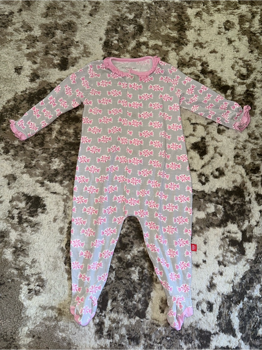 Magnetic Me Pink and Gray Candy-Print Footed One-Piece